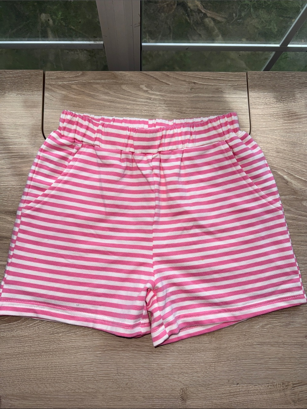 Girls Pink & White Stripe Elastic Waist Shorts